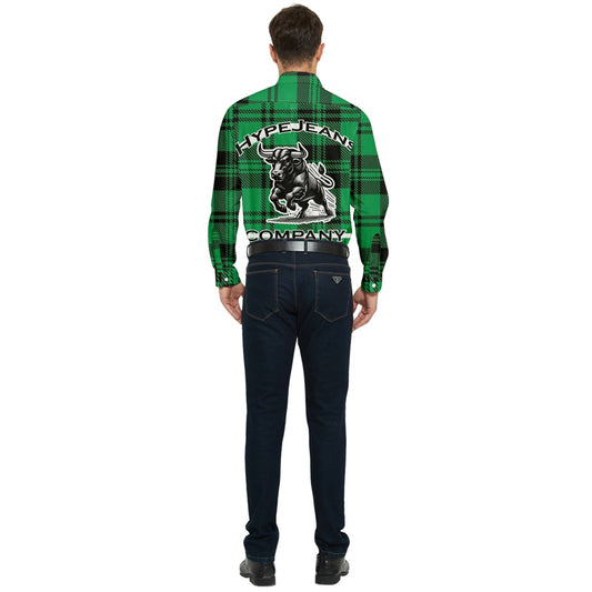 Green plaid Men's Long Sleeve Pocket Shirt - Hype Jeans Company - Hype Jeans