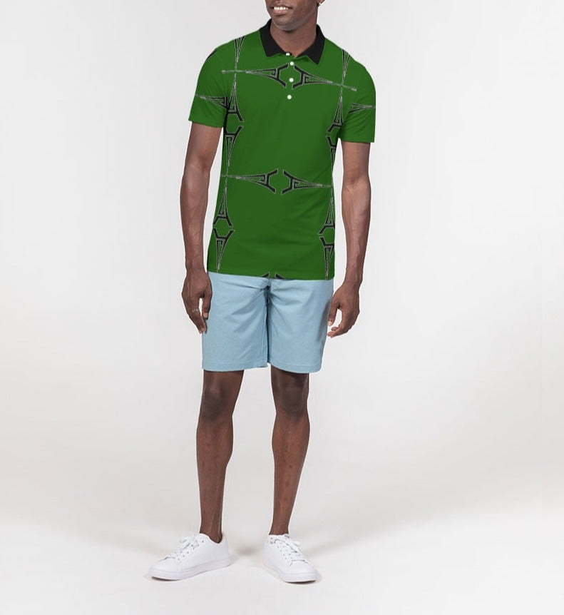 Hype Jeans Eiffel Tower green Men's All-Over Print Slim Fit Short Sleeve Polo