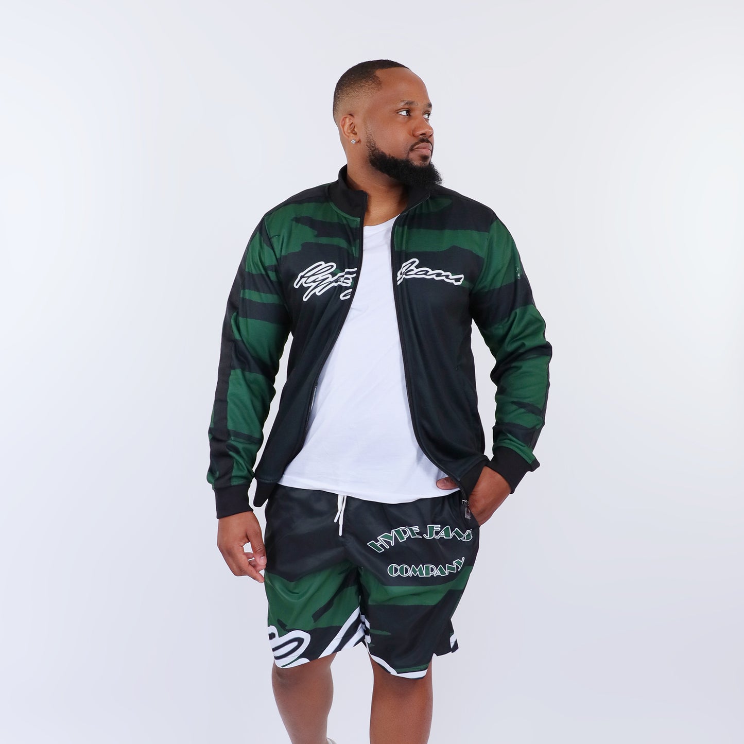 HJC Green Army Men's Stripe Sleeve Track Jacket