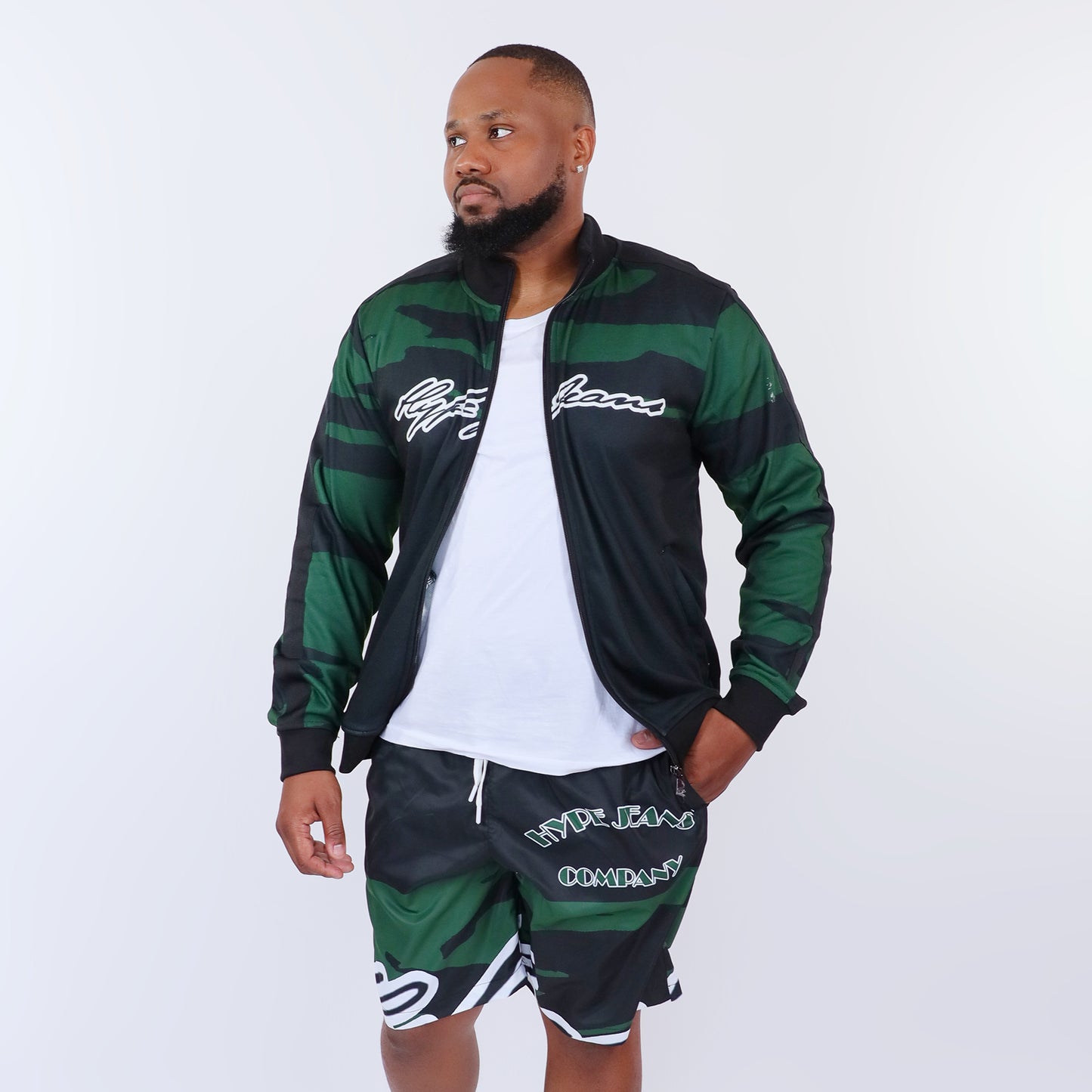 HJC Green Army Men's Stripe Sleeve Track Jacket