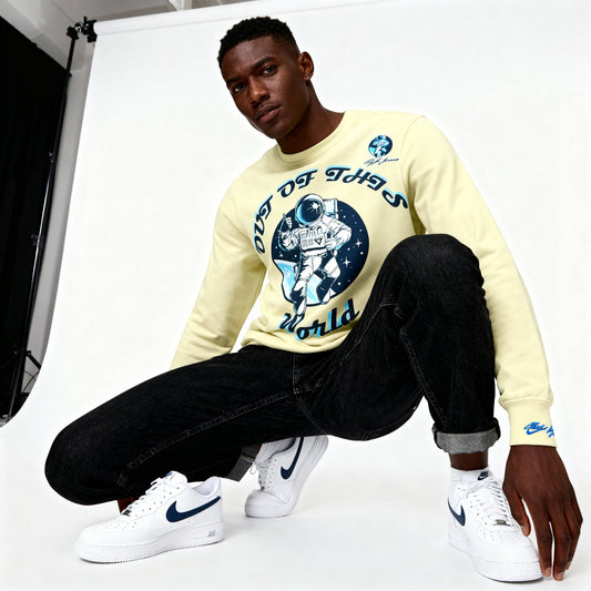 NEW- Hype Jeans Company Out of this world French Terry Crewneck Pullover - Creme