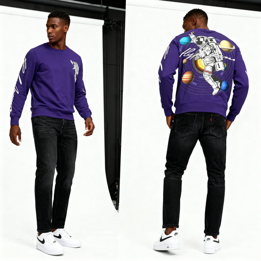 Hype Jeans Space Man NAVY Men's Classic French Terry Crewneck Pullover