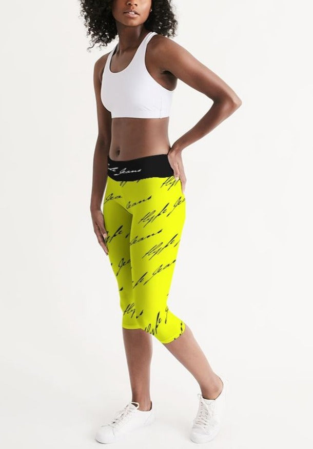 Hype Jeans  Women's Mid-Rise Capri (Imposs yellow /Black) - Hype Jeans Company - Hype Jeans