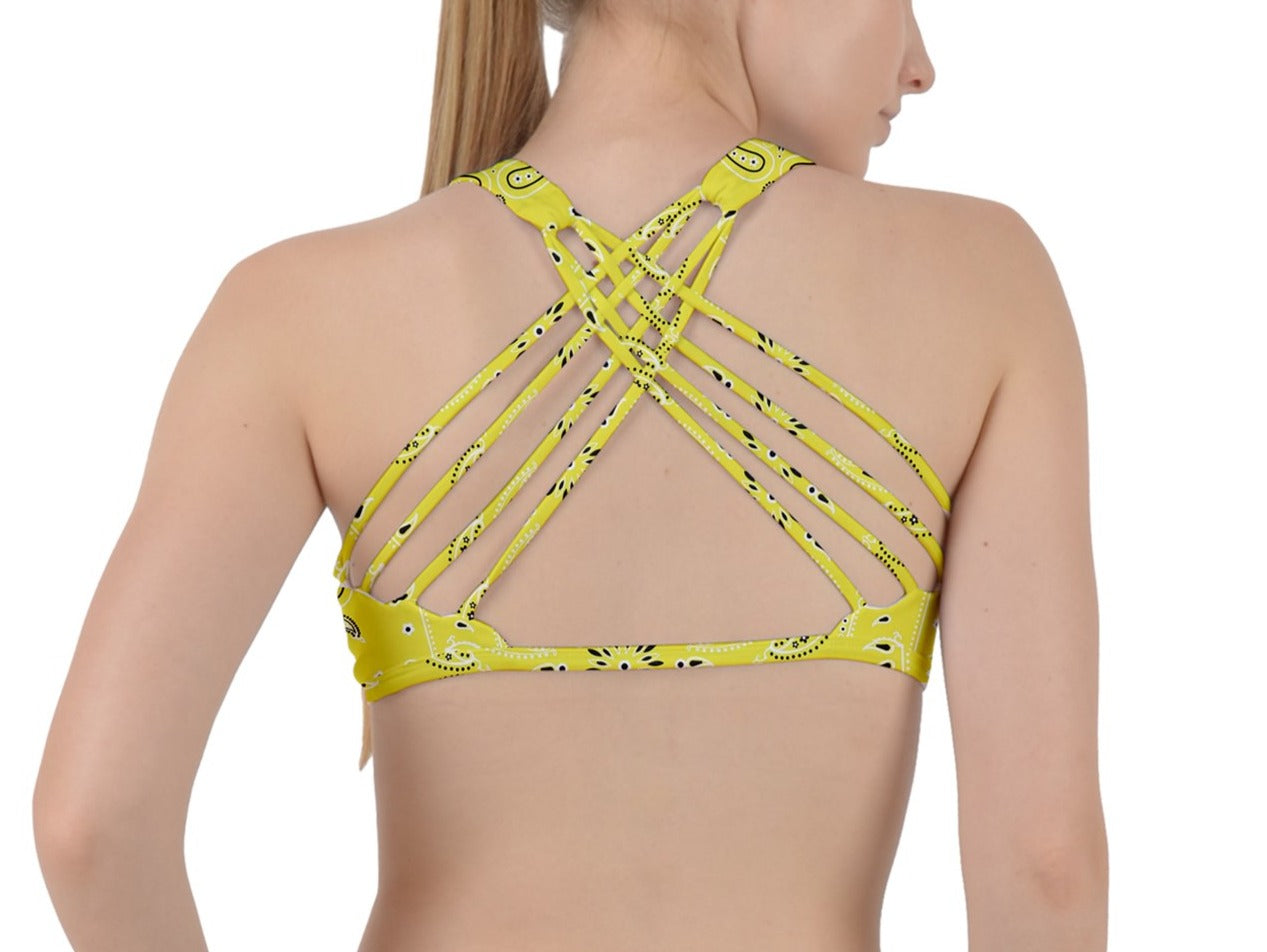 Hype Jeans Company yellow bandana Criss Cross Racerback Sports Bra
