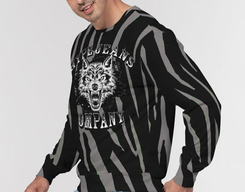 Hype Jeans Company Slashs Black and Gray Men's Classic French Terry Crewneck Pullover