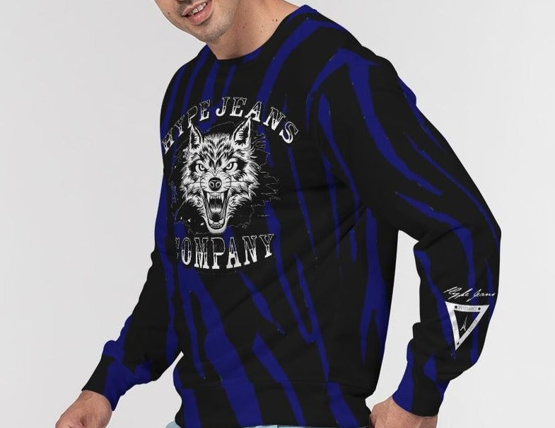 Hype Jeans Company BLUE/ BLACK slashs Men's Classic French Terry Crewneck Pullover