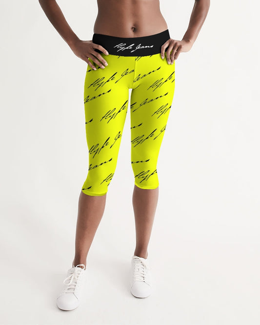 Hype Jeans  Women's Mid-Rise Capri (Imposs yellow /Black) - Hype Jeans Company - Hype Jeans