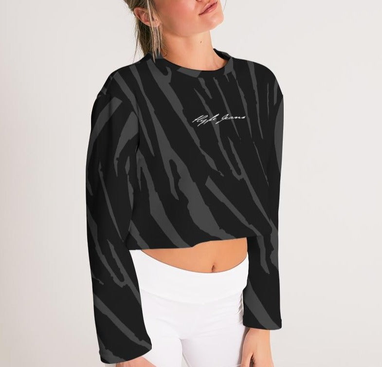 Hype Jeans Company BLACK/ GRAY Slashs Women's Cropped Sweatshirt