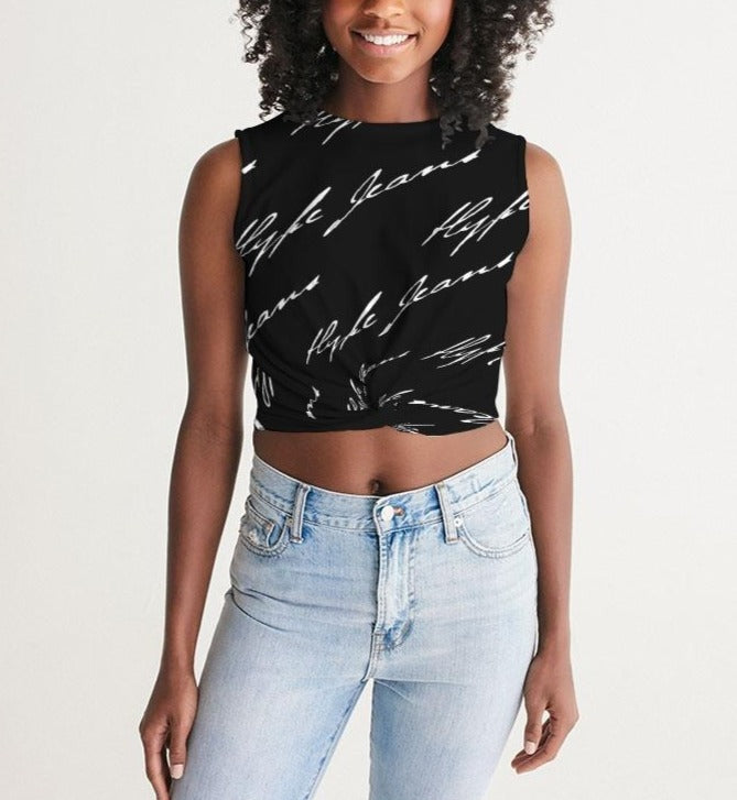 Hype Jeans  (Black/white) Women's Twist-Front Tank - Hype Jeans Company - Hype Jeans