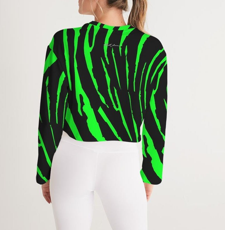 Hype Jeans Company NEON GREEN AND BLACK slashs Women's Cropped Sweatshirt