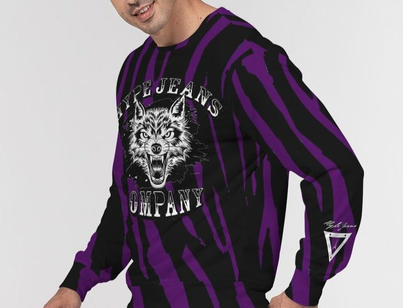 Hype Jeans Purple / Black Slashs Men's Classic French Terry Crewneck Pullover