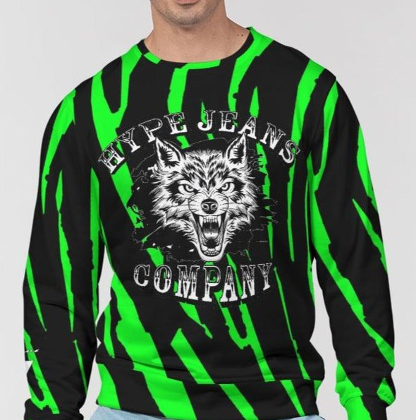 Hype Jeans Company NEON GREEN AND BLACK slashs Men's Classic French Terry Crewneck Pullover