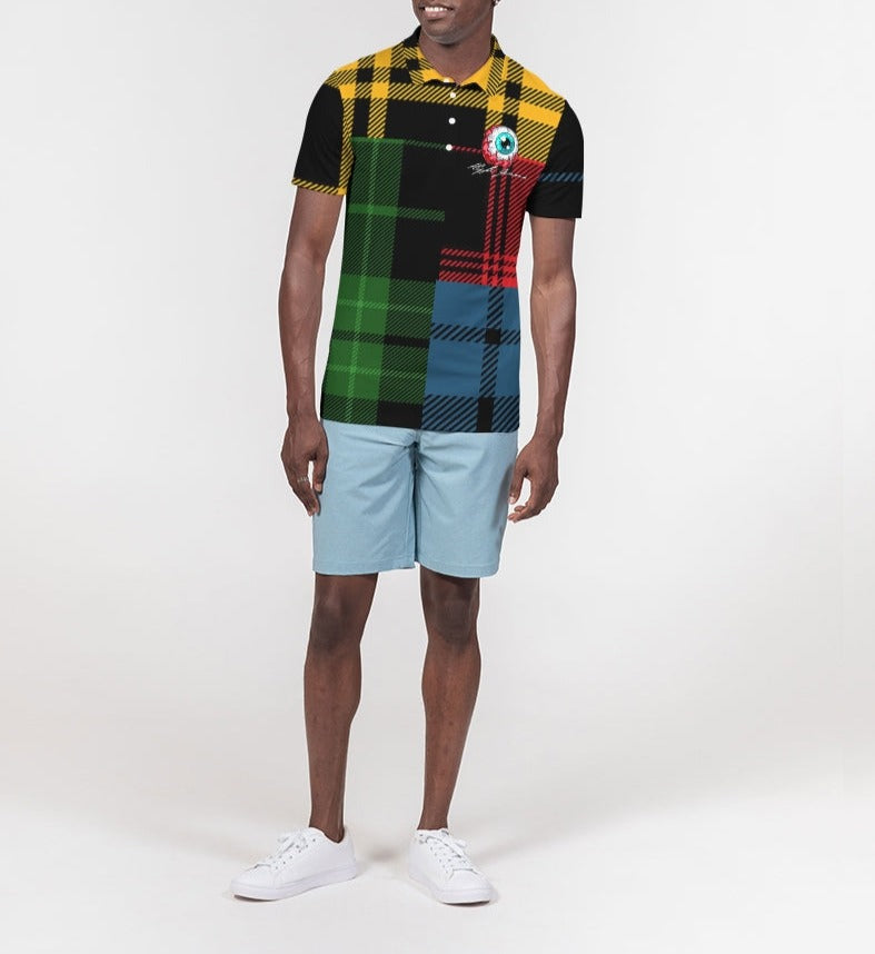 Hype Jeans 5 way plaid Men's Slim Fit Short Sleeve Polo