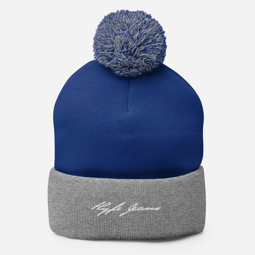 HYPE JEANS COMPANY - POM-POM GRAY / ROYAL BLUE BEANIE