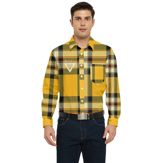 yellow plaid Men's Long Sleeve Pocket Shirt