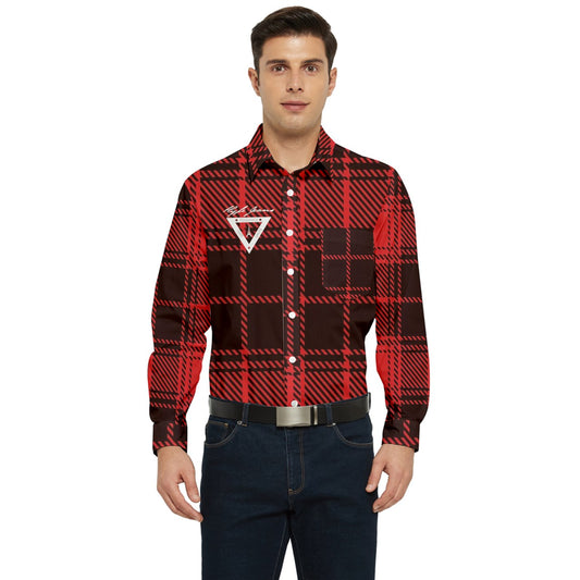Red plaid Men's Long Sleeve Pocket Shirt