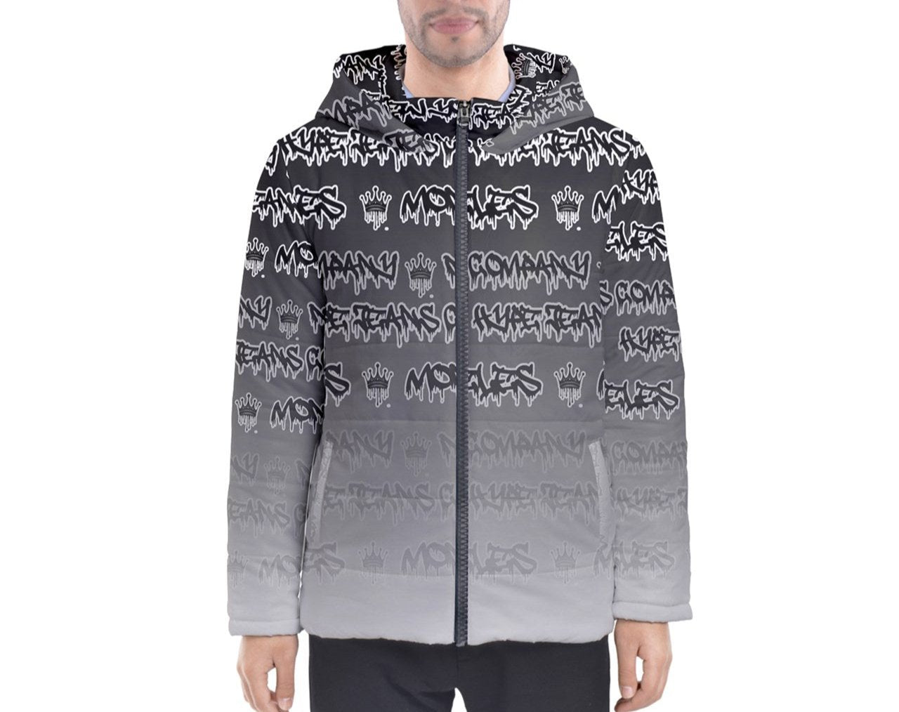 Hype Jeans Company Gray Gradient Men's Hooded Puffer Jacket