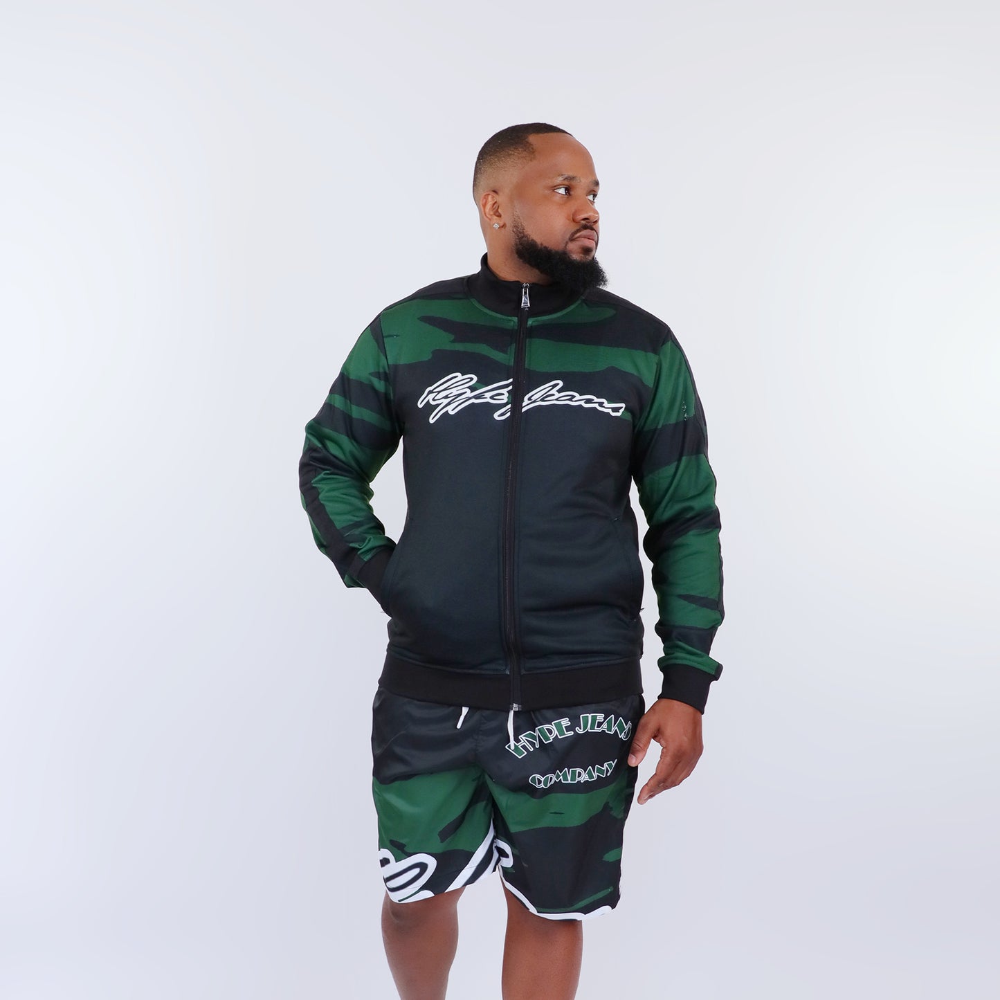 HJC Green Army Men's Stripe Sleeve Track Jacket