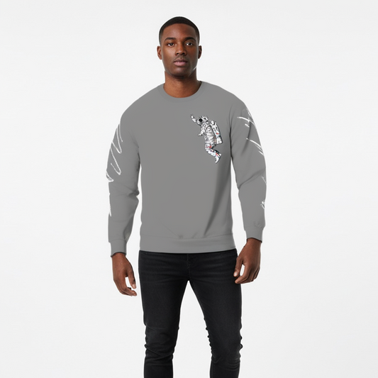 Hype Jeans space man GRAY Men's Classic French Terry Crewneck Pullover