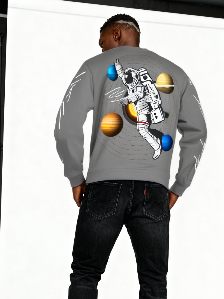 Hype Jeans space man GRAY Men's Classic French Terry Crewneck Pullover