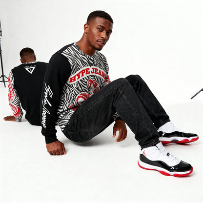 Hype Jeans Company Men's Classic French Terry Crewneck Pullover Black and White - Hype Jeans Company - Hype Jeans 