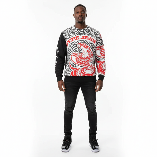 Hype Jeans Company Men's Classic French Terry Crewneck Pullover Black and White