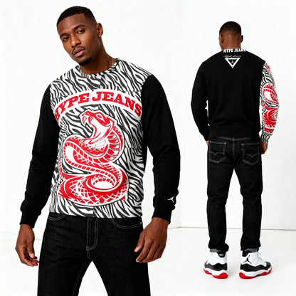 Hype Jeans Company Men's Classic French Terry Crewneck Pullover Black and White - Hype Jeans Company - Hype Jeans 