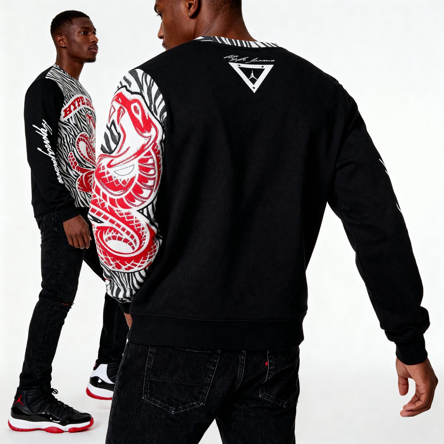 Hype Jeans Company Men's Classic French Terry Crewneck Pullover Black and White