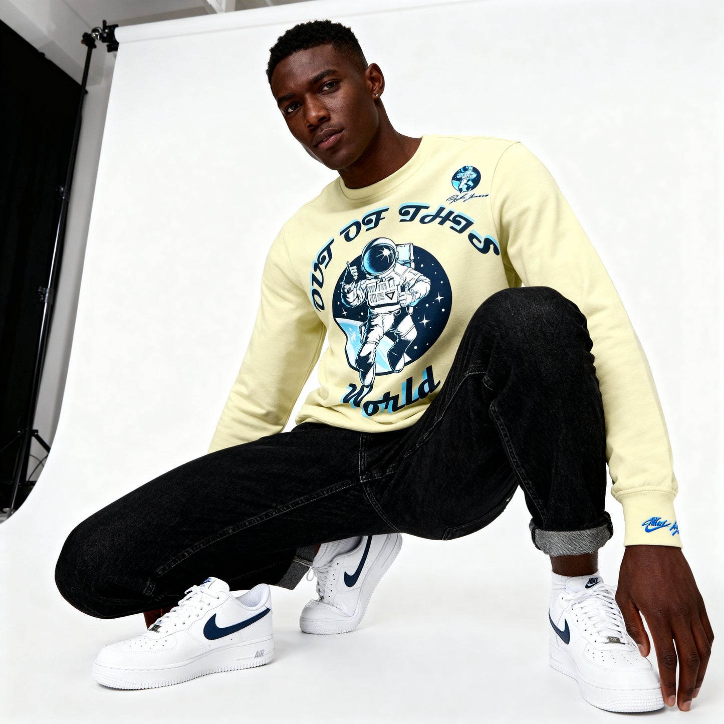 NEW- Hype Jeans Company  Out of this world French Terry Crewneck Pullover - Creme