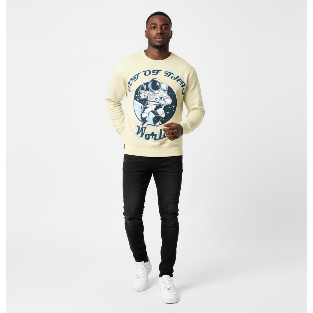 NEW- Hype Jeans Company  Out of this world French Terry Crewneck Pullover - Creme