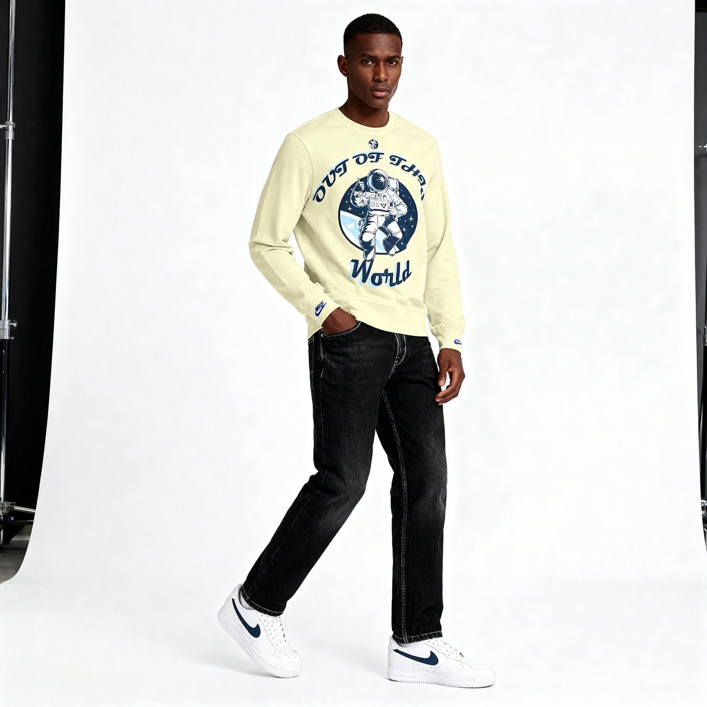 NEW- Hype Jeans Company  Out of this world French Terry Crewneck Pullover - Creme