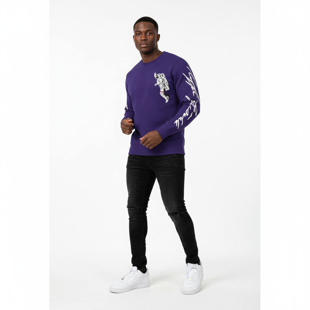 Hype Jeans Space Man NAVY Men's Classic French Terry Crewneck Pullover