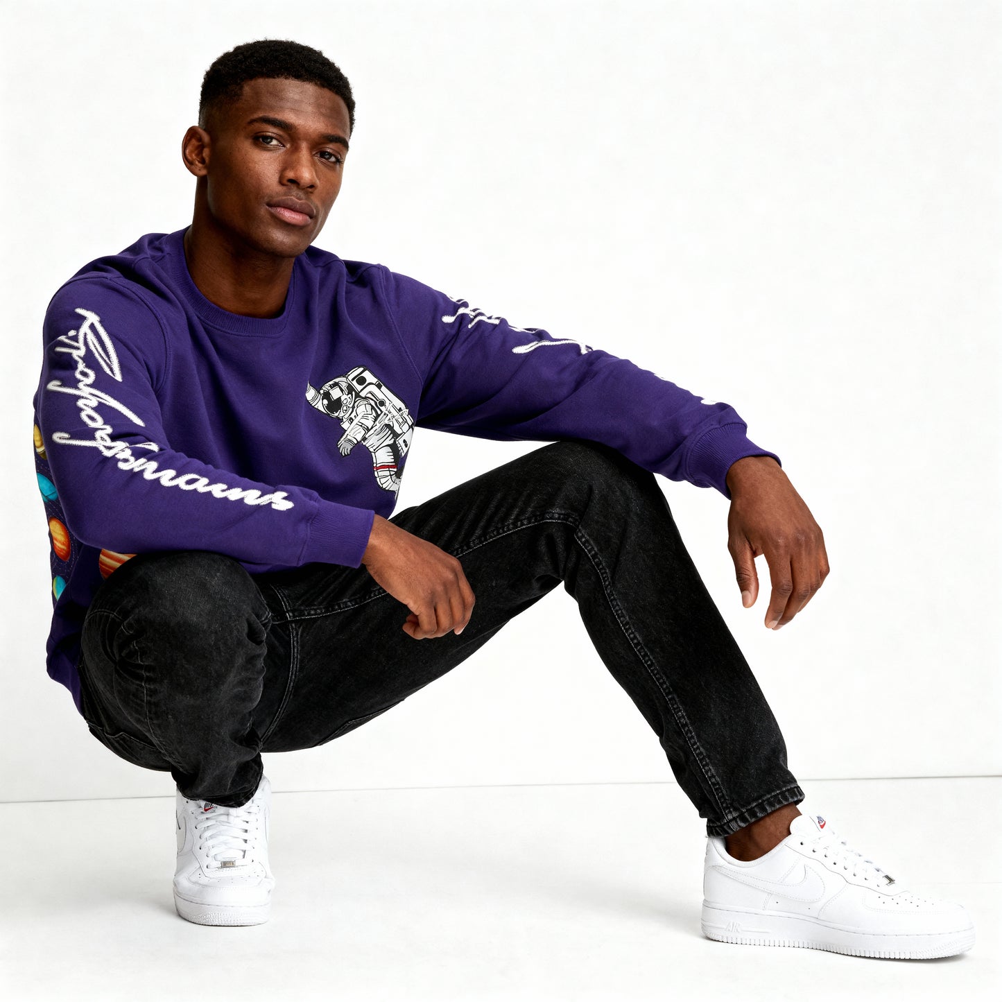 Hype Jeans Space Man NAVY Men's Classic French Terry Crewneck Pullover