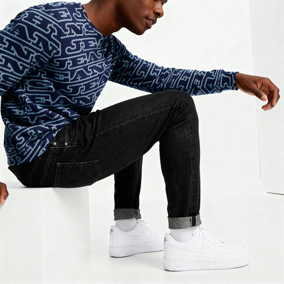 NEW - Hype Jeans MonoGram Men's Classic French Terry Crewneck Pullover - Navy Blue - Hype Jeans Company - Hype Jeans 