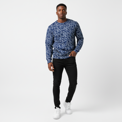 NEW - Hype Jeans MonoGram Men's Classic French Terry Crewneck Pullover - Navy Blue - Hype Jeans Company - Hype Jeans 