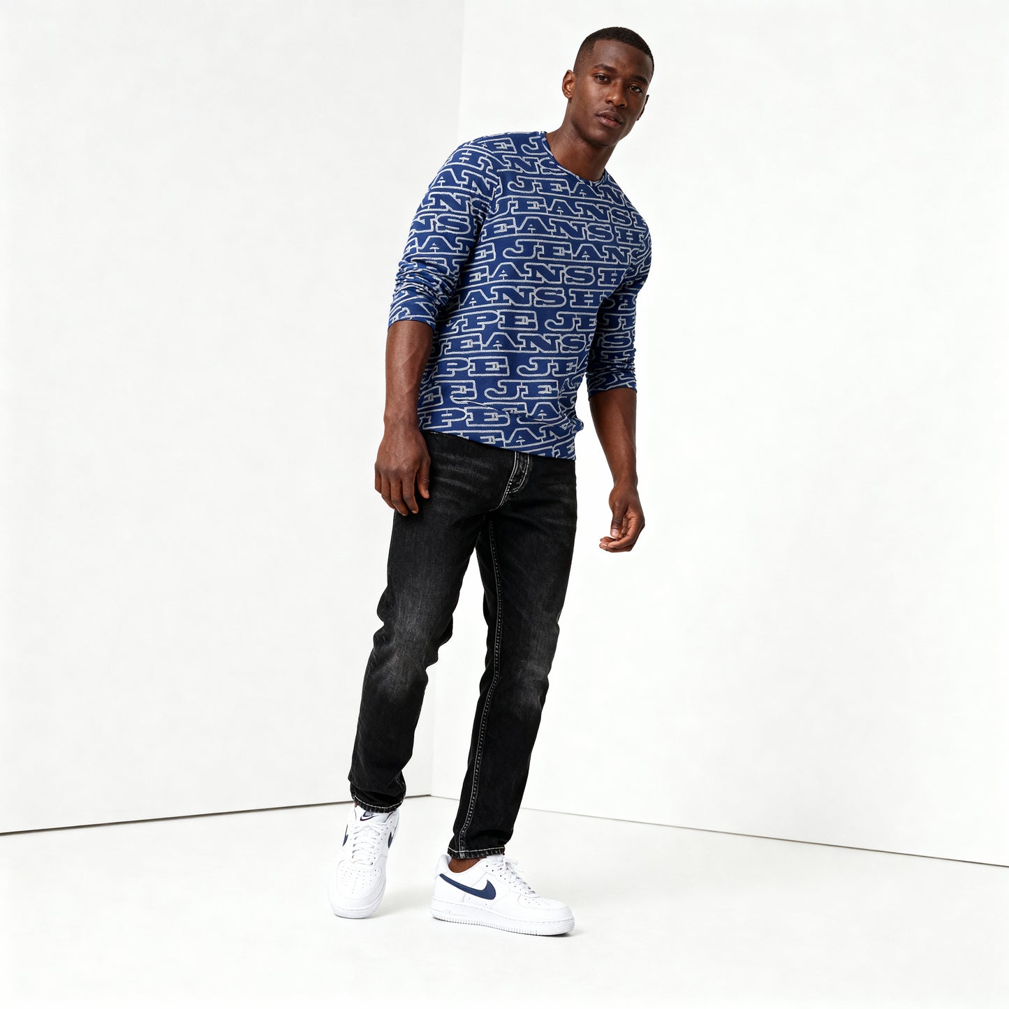 NEW - Hype Jeans MonoGram Men's Classic French Terry Crewneck Pullover - Navy Blue