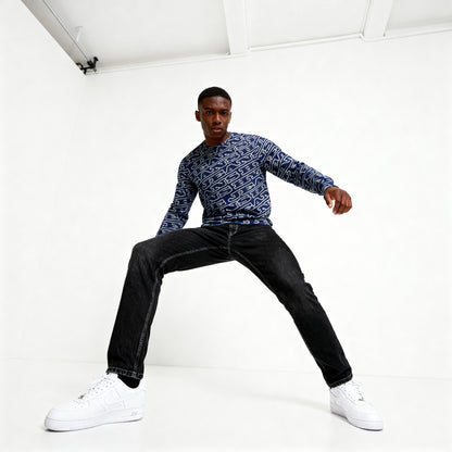 NEW - Hype Jeans MonoGram Men's Classic French Terry Crewneck Pullover - Navy Blue - Hype Jeans Company - Hype Jeans 