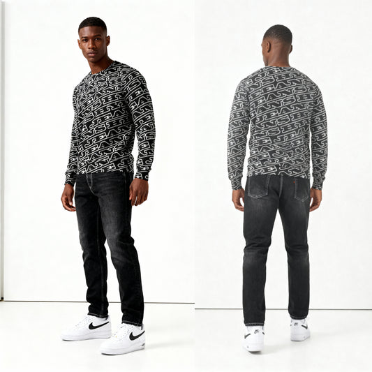 Hype Varisty Black Men's Classic French Terry Crewneck Pullover - Black