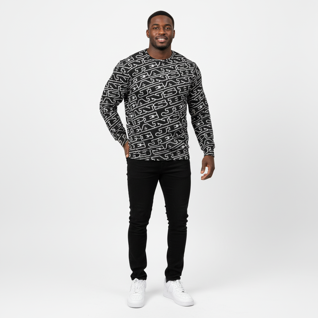 Hype Varisty Black Men's Classic French Terry Crewneck Pullover - Black