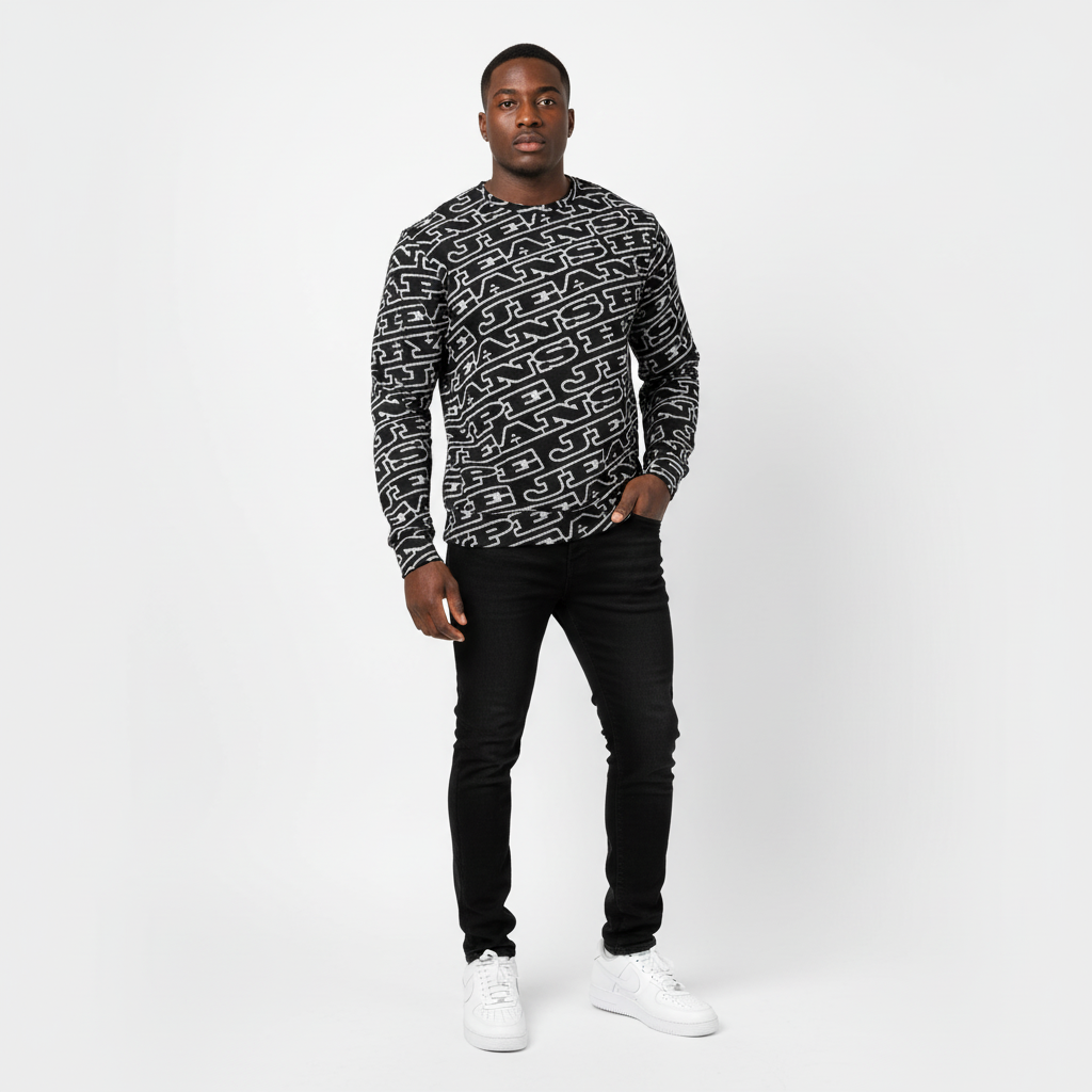 Hype Varisty Black Men's Classic French Terry Crewneck Pullover - Black