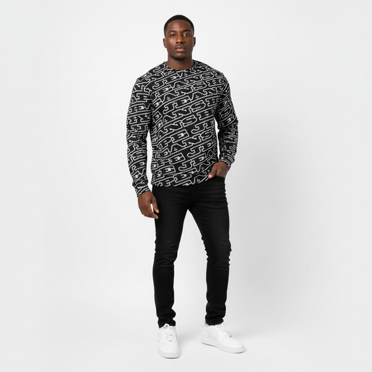 Hype Varisty Black Men's Classic French Terry Crewneck Pullover - Black
