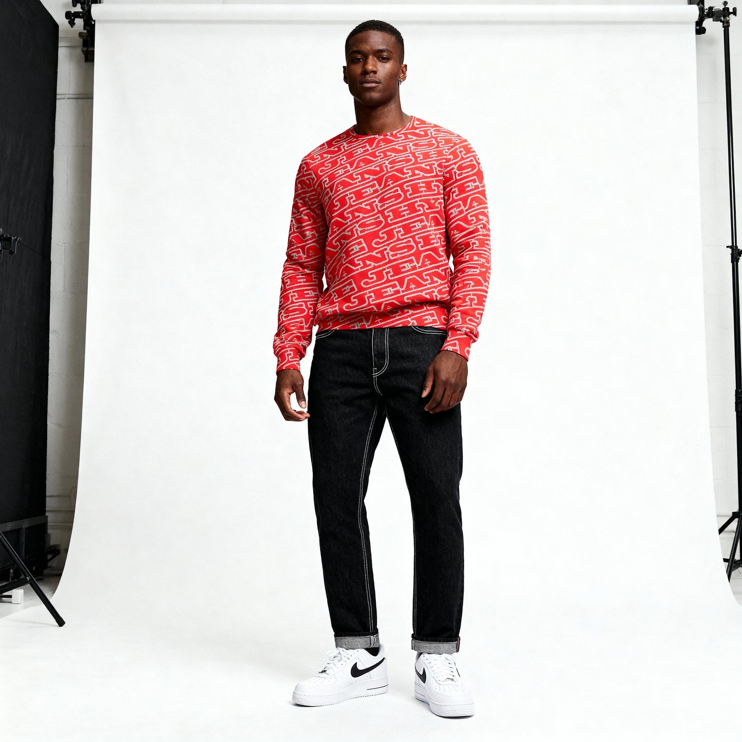 Hype Jeans Monogram Red Men's Classic French Terry Crewneck Pullover