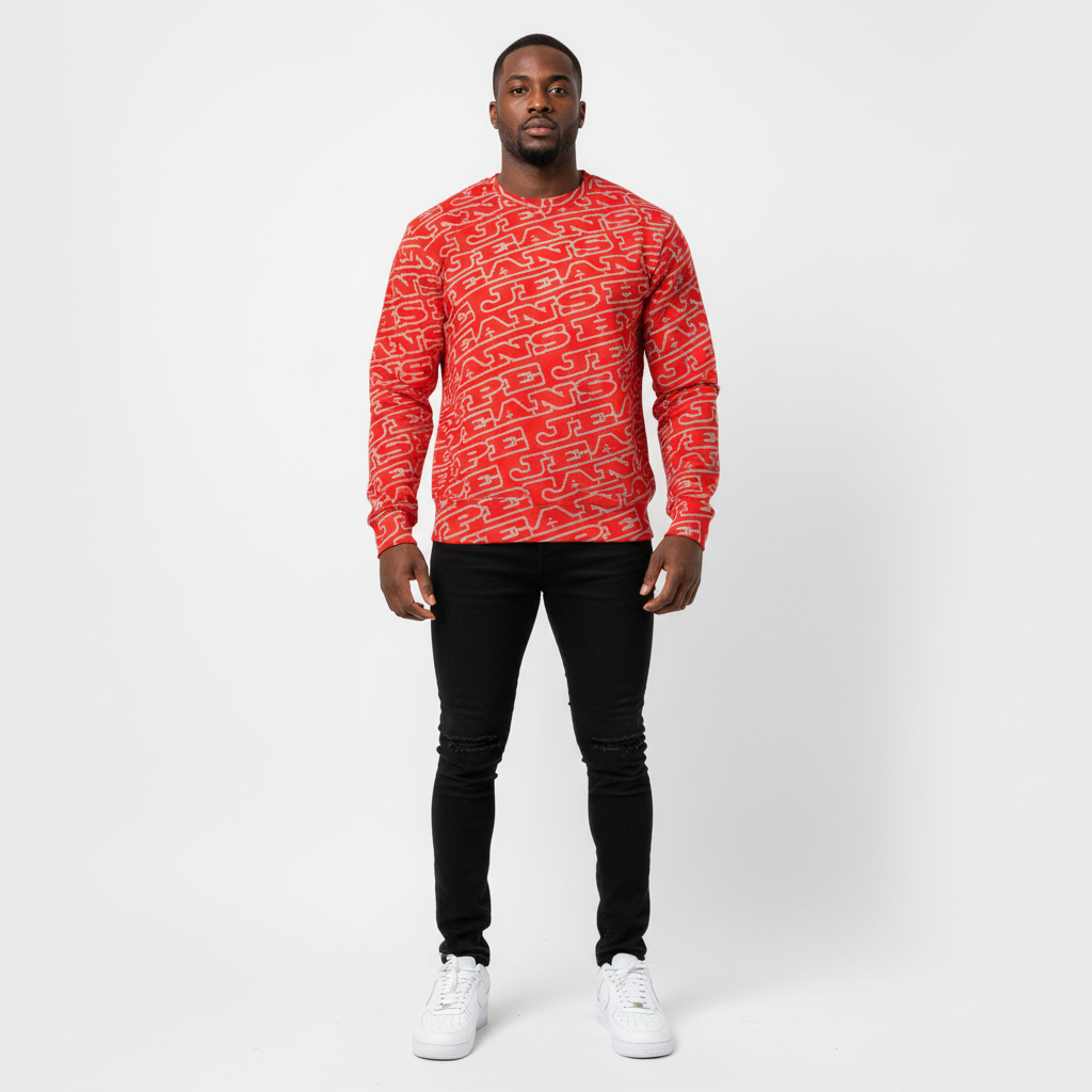 Hype Jeans Monogram Red Men's Classic French Terry Crewneck Pullover