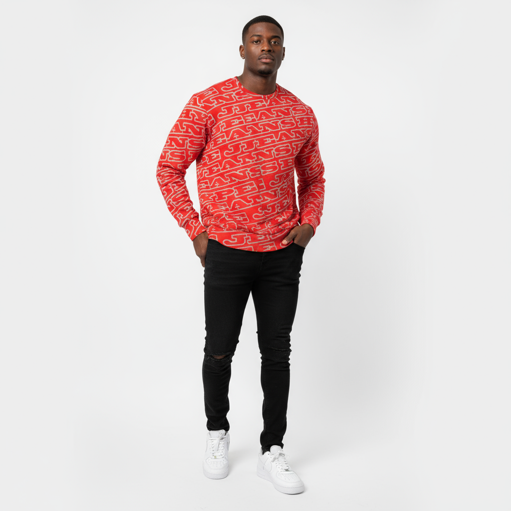 Hype Jeans Monogram Red Men's Classic French Terry Crewneck Pullover