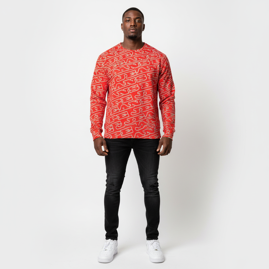 Hype Jeans Monogram Red Men's Classic French Terry Crewneck Pullover