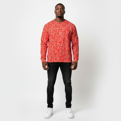 Hype Jeans Monogram Red Men's Classic French Terry Crewneck Pullover - Hype Jeans Company - Hype Jeans 