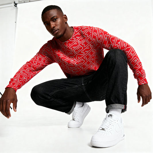 Hype Jeans Monogram Red Men's Classic French Terry Crewneck Pullover
