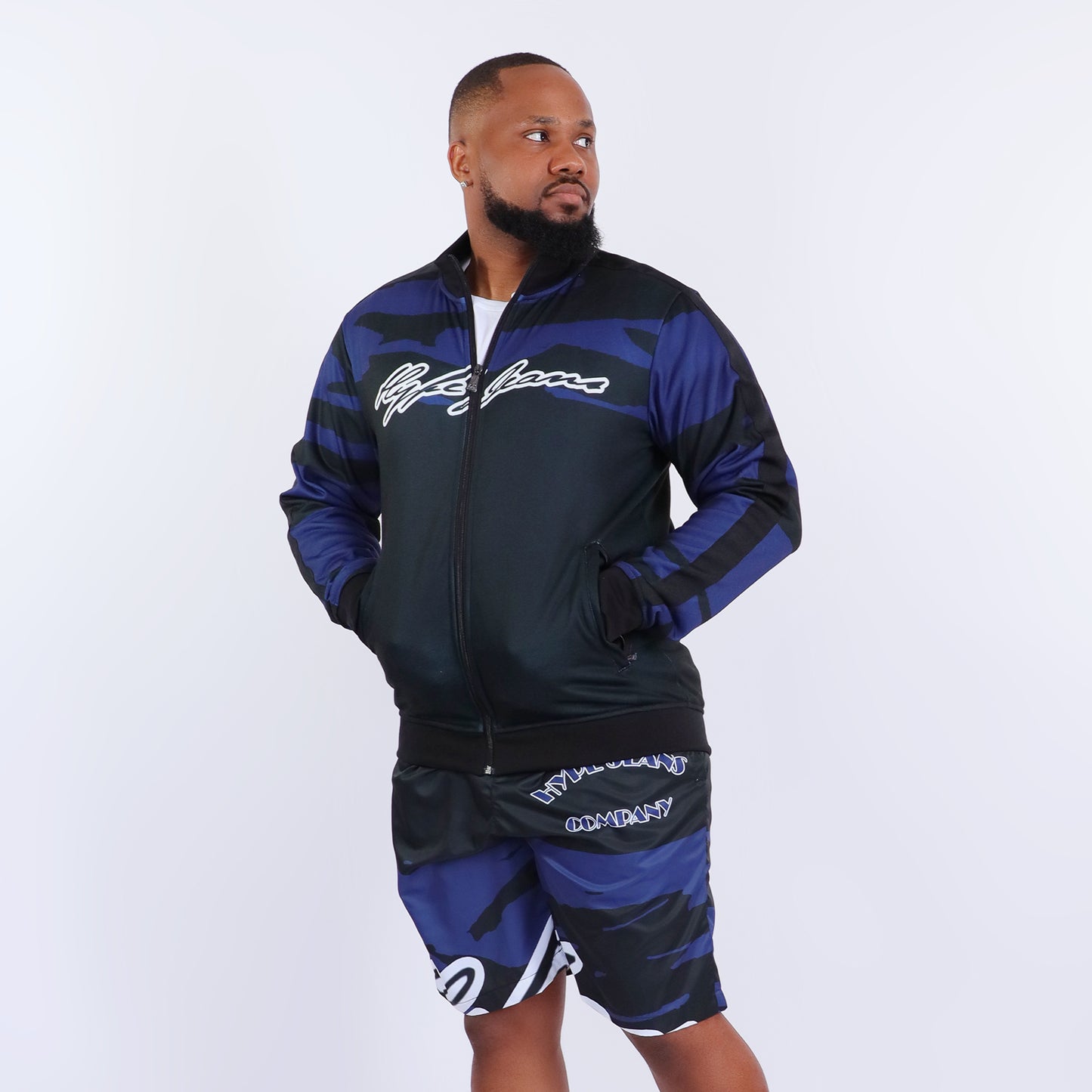 HJC Blue Army Men's Stripe Sleeve Track Jacket