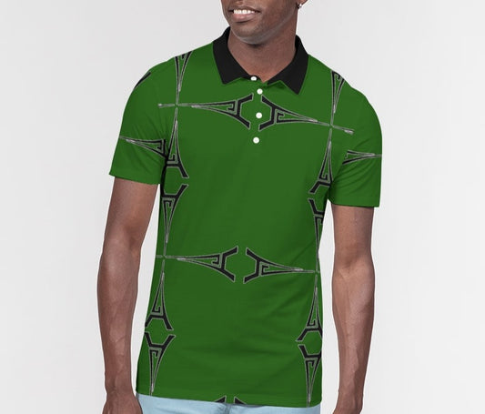 Hype Jeans Eiffel Tower green Men's All-Over Print Slim Fit Short Sleeve Polo