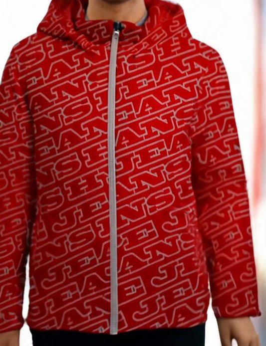 Hype Jeans Company Men's Hooded Puffer Jacket Monogram Red